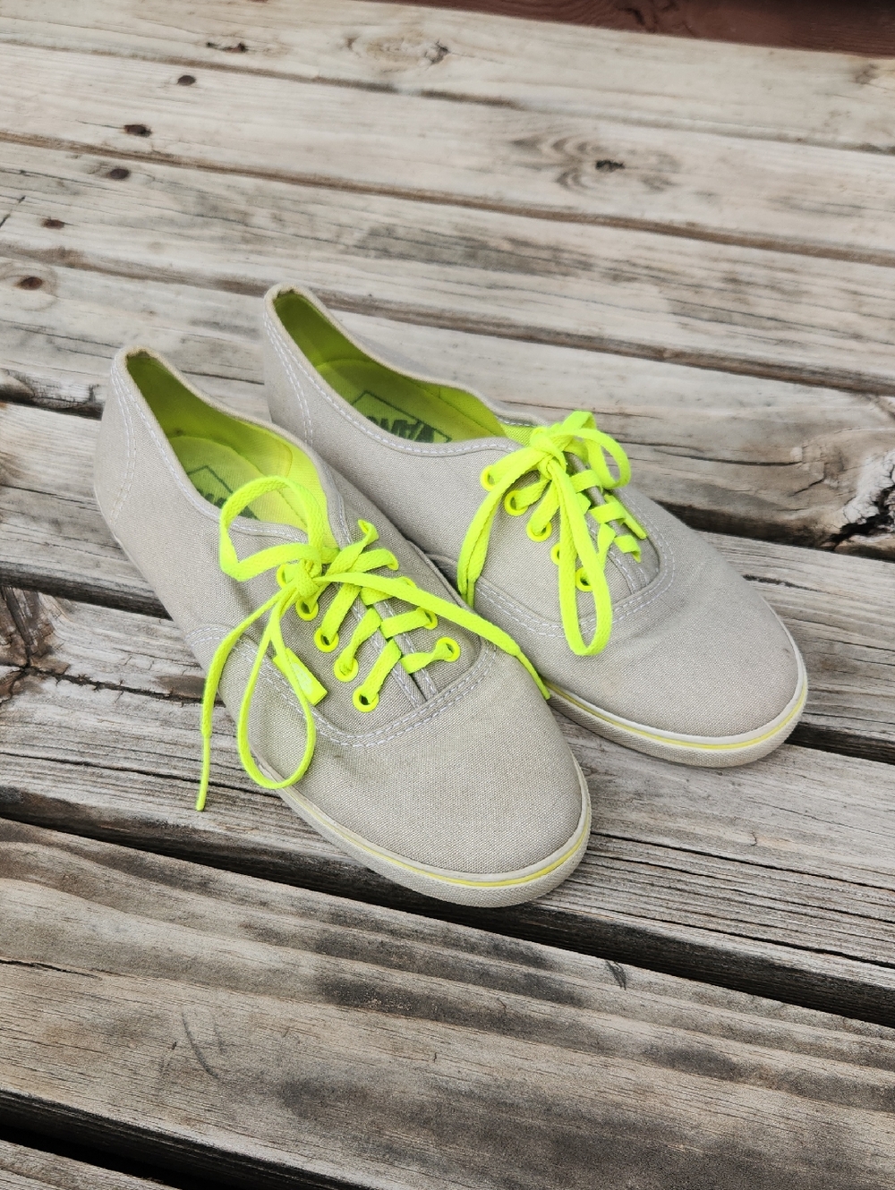 Vans Slip On Sneaker Shoes Gray Neon Yellow 8 Casual Skater Summer